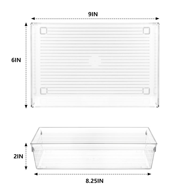 Backerysupply Clear Plastic Drawer Organizer Tray for Vanity Cabinet (9"Ã—6"Ã—2" Set of 4) For Office Bathroom Makeup Drawers - Image 1
